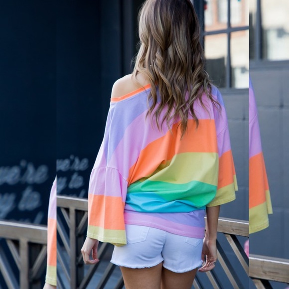 Multi Stripe Tunic Top- ORANGE MULTI - Picture 2 of 3